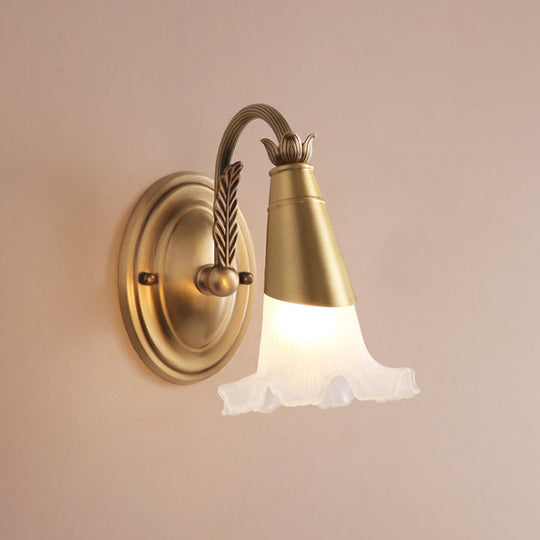 Traditional Gold Cone Vanity Lighting - White Glass 1/2/3-Head Bathroom Wall Lamp With Lettuce Trim