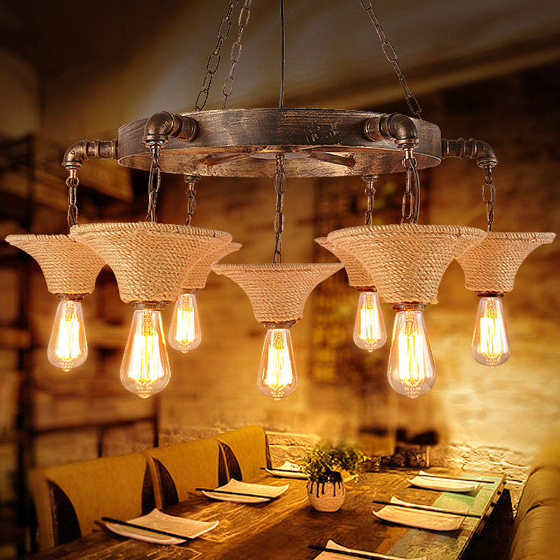 Retro Industrial Pendant Ceiling Fixture With Open Bulb Rope And Chain - Brown 7 / Rust