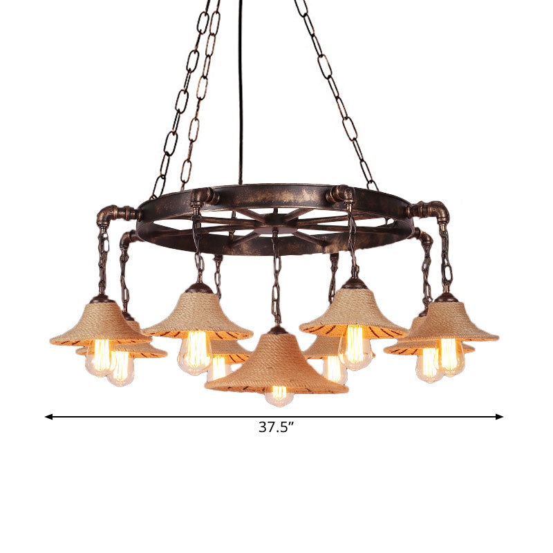 Retro Industrial Pendant Ceiling Fixture With Open Bulb Rope And Chain - Brown