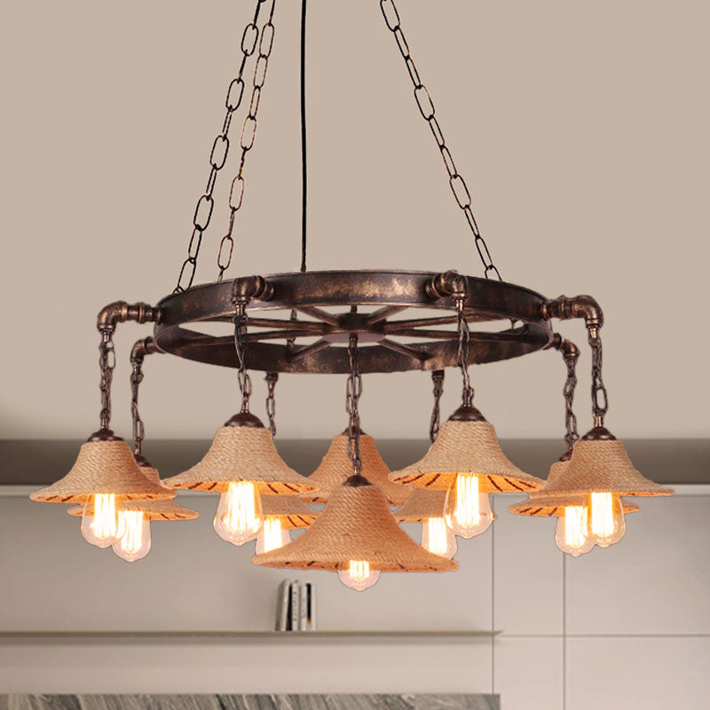 Retro Industrial Pendant Ceiling Fixture With Open Bulb Rope And Chain - Brown