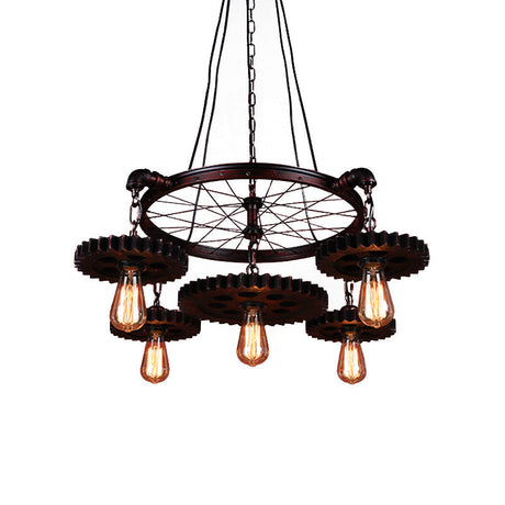 Farmhouse Style Exposed Bulb Chandelier Light - Rust Metallic Ceiling Lamp For Bar 3/5/7 Heads With