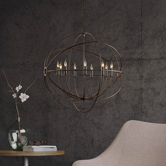Rustic Iron Chandelier: Antique Style Pendant Light With Spherical Cage Shade And Multi-Light