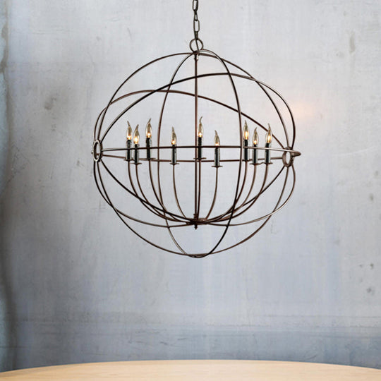 Rustic Iron Chandelier: Antique Style Pendant Light With Spherical Cage Shade And Multi-Light
