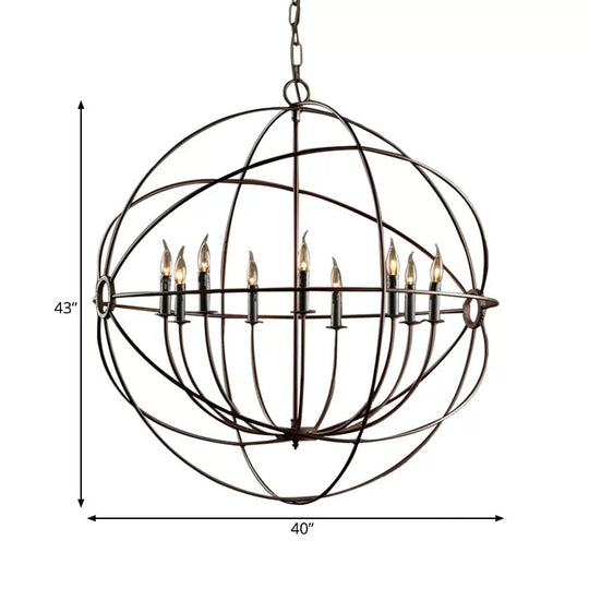 Rustic Iron Chandelier: Antique Style Pendant Light With Spherical Cage Shade And Multi-Light