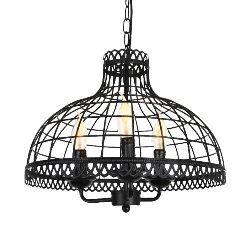 Rustic 3-Light Metal Dome Ceiling Lamp With Farmhouse Charm - Black Finish