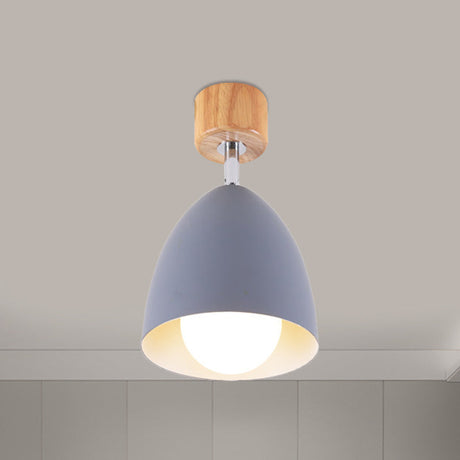 Nordic Style Dome Semi Flush Ceiling Light - Metal Rotatable Lamp For Bedroom In Grey/White Grey
