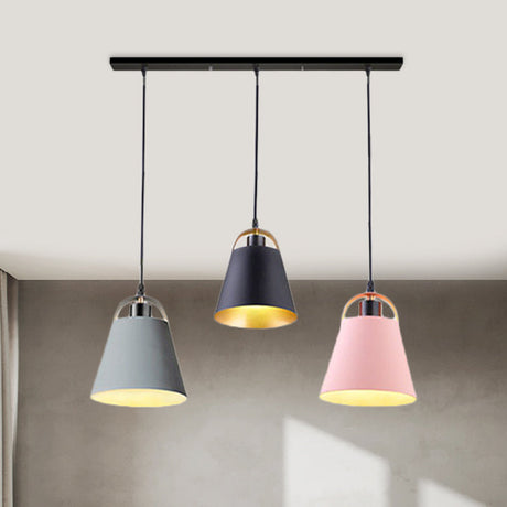 Contemporary Metallic Pendant Light With 3 Bulbs For Living Room Gray/Blue Bucket Style Grey