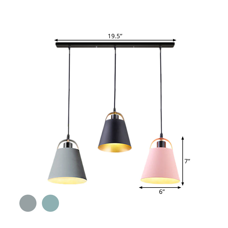 Contemporary Metallic Pendant Light With 3 Bulbs For Living Room Gray/Blue Bucket Style
