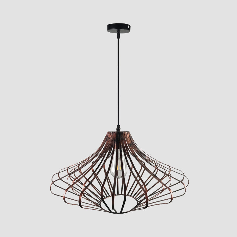 Country Style Wire Cage Pendant Lamp - Metal 1 Light Brass/Rust Ceiling Adjustable Cord