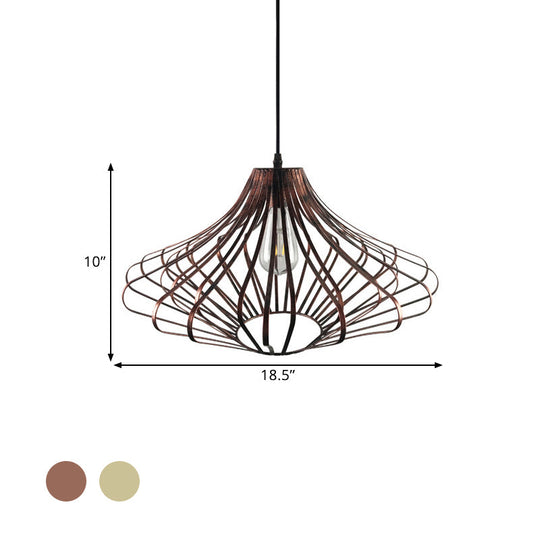 Country Style Wire Cage Pendant Lamp - Metal 1 Light Brass/Rust Ceiling Adjustable Cord