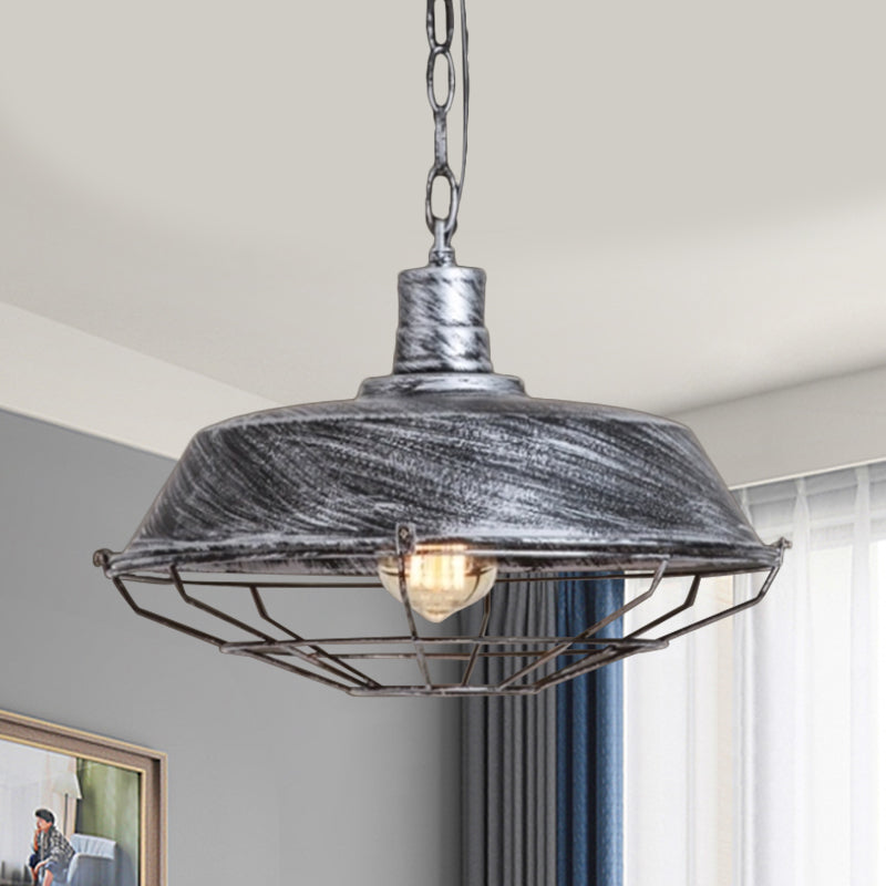 Vintage Barn Shade Pendant Lamp - Bronze/Silver Hanging Light Fixture With Metallic Finish