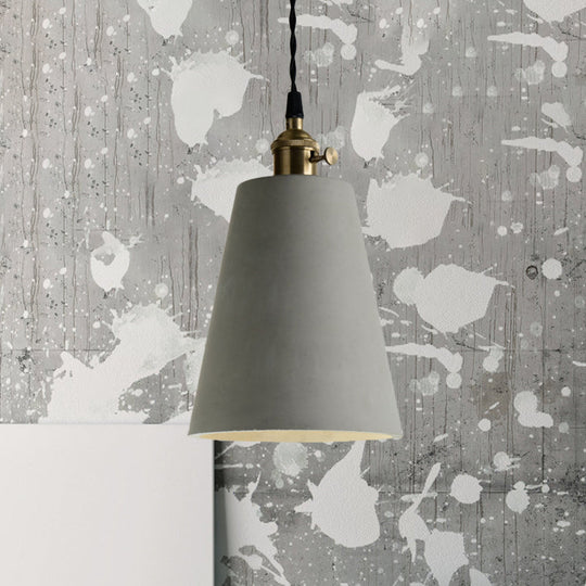 Industrial Gray Cement And Metal Pendant Light Fixture - Cone/Round Design Ideal For Table Overhead