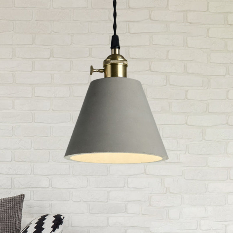 Industrial Gray Cement And Metal Pendant Light Fixture - Cone/Round Design Ideal For Table Overhead