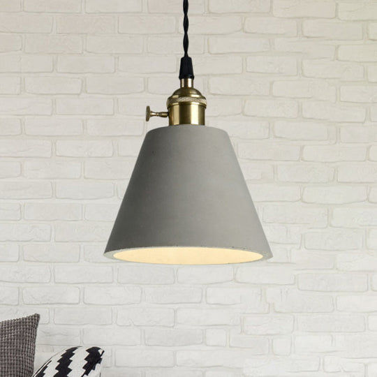 Industrial Gray Cement And Metal Pendant Light Fixture - Cone/Round Design Ideal For Table Overhead