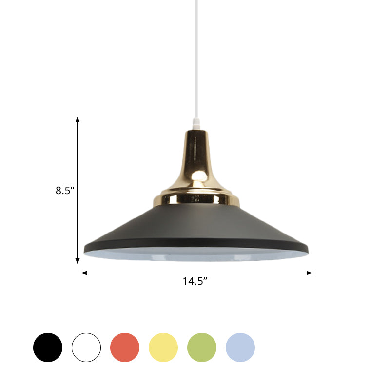 Retro Style Blue/Green Pendant Light With Metallic Cone Shade For Bedside