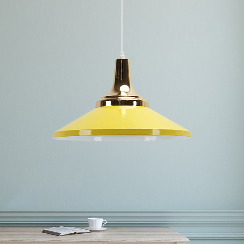 Retro Style 1-Head Pendant Light Fixture: Blue/Green Metallic Cone Shade Hanging Lamp For Bedside