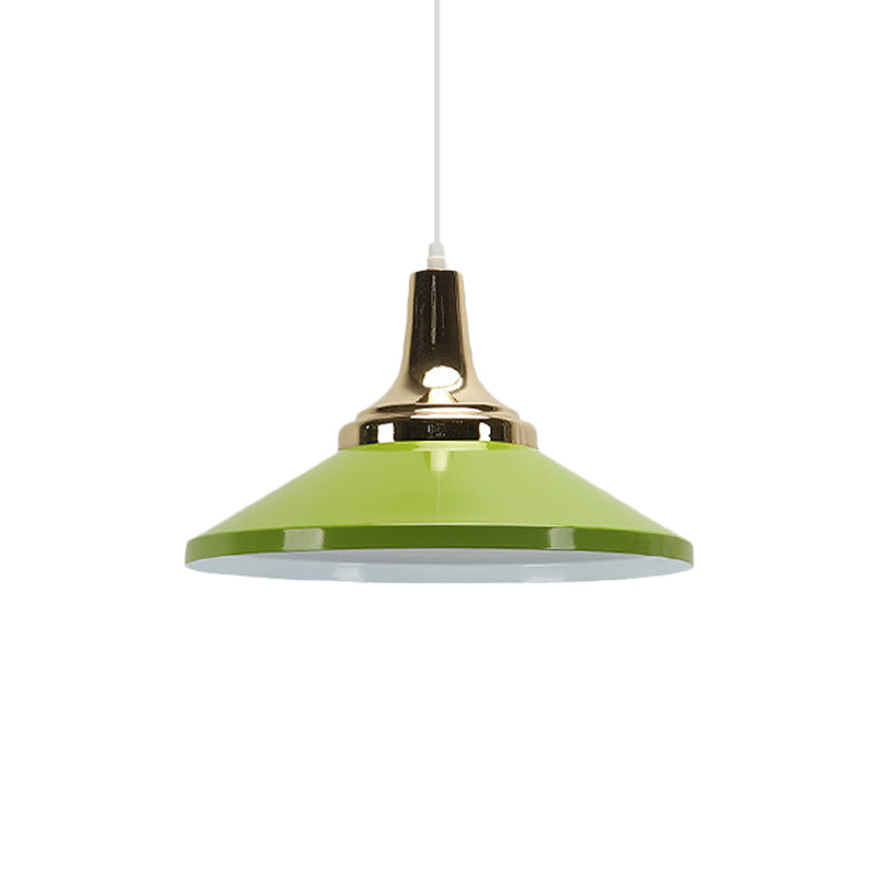 Retro Style Blue/Green Pendant Light With Metallic Cone Shade For Bedside
