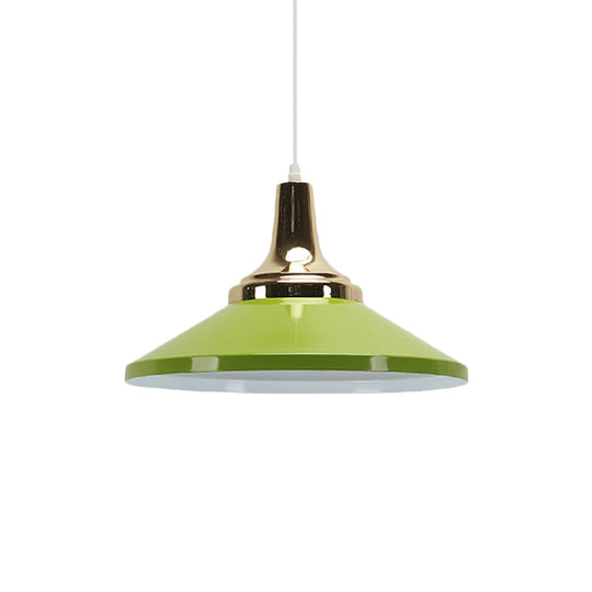 Retro Style Blue/Green Pendant Light With Metallic Cone Shade For Bedside