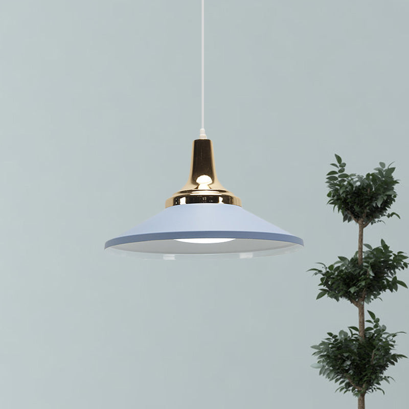 Retro Style 1-Head Pendant Light Fixture: Blue/Green Metallic Cone Shade Hanging Lamp For Bedside