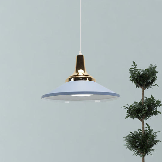 Retro Style 1-Head Pendant Light Fixture: Blue/Green Metallic Cone Shade Hanging Lamp For Bedside