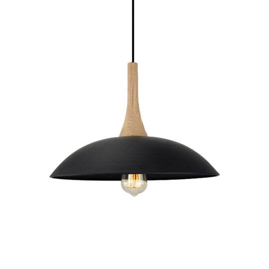 Wood And Metal Modernist Ceiling Pendant Light - Black/White 12.5’/16’ W 1 Head For Table