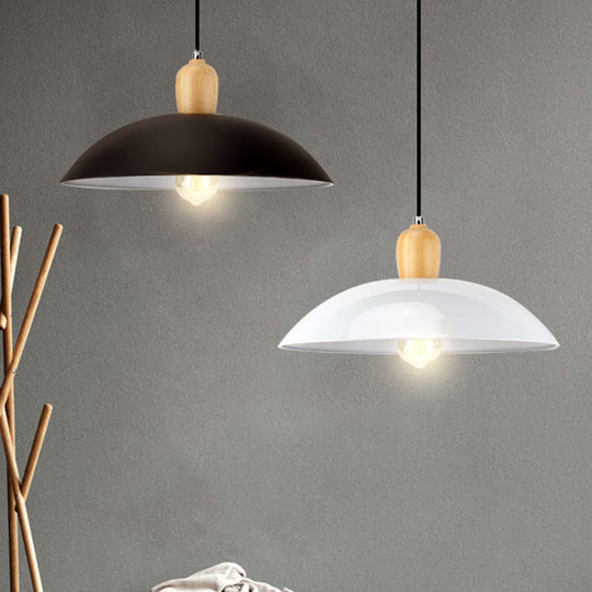 Modern Bowl Ceiling Pendant Light In Black/White 12.5’/16’ Diameter