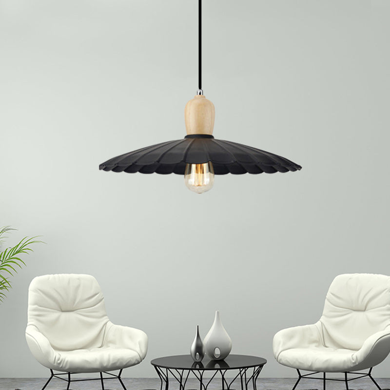 Vintage Scalloped Edge Hanging Lamp - Black/White 1 Light Metal Pendant Dining Table