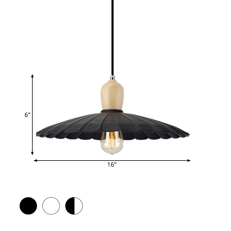 Vintage Scalloped Edge Hanging Lamp - Black/White 1 Light Metal Pendant Dining Table