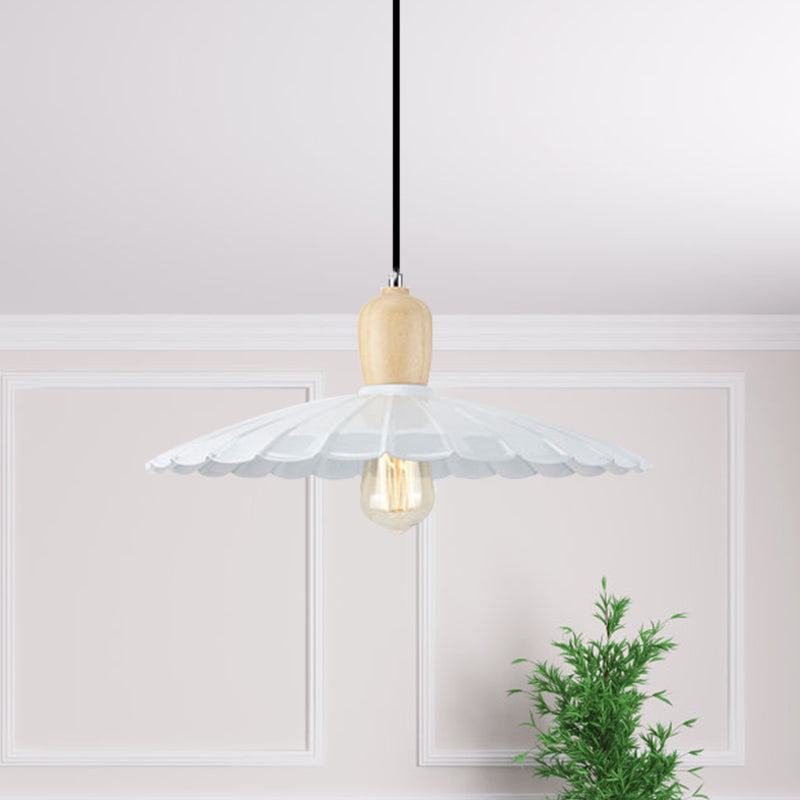 Vintage Scalloped Edge Hanging Lamp - Black/White 1 Light Metal Pendant Dining Table