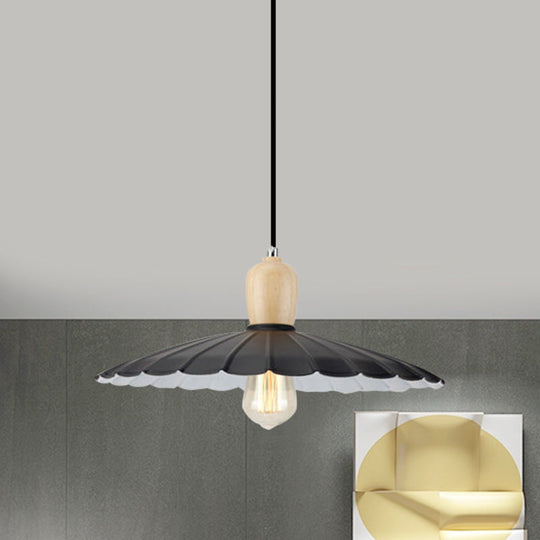 Vintage Scalloped Edge Hanging Lamp - Black/White 1 Light Metal Pendant Dining Table