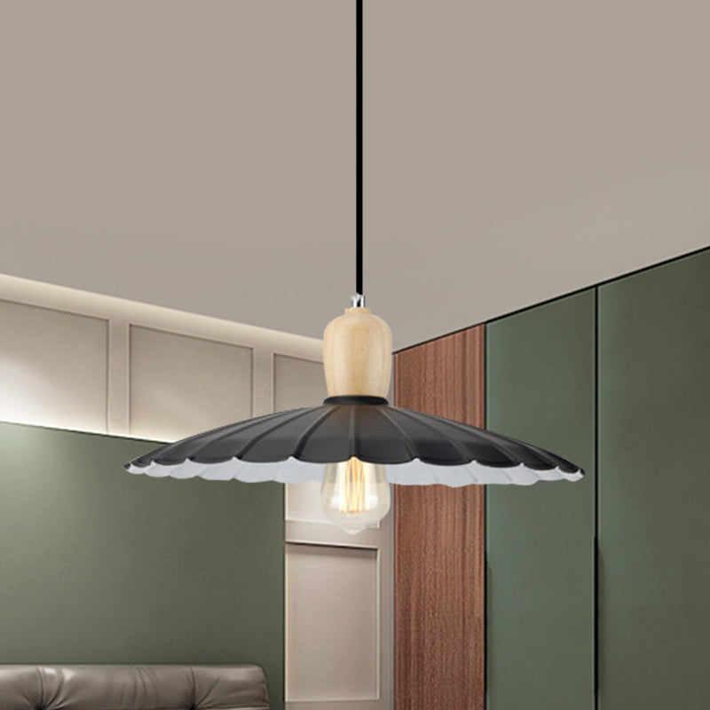 Vintage Scalloped Edge Hanging Lamp - Black/White 1 Light Metal Pendant Dining Table