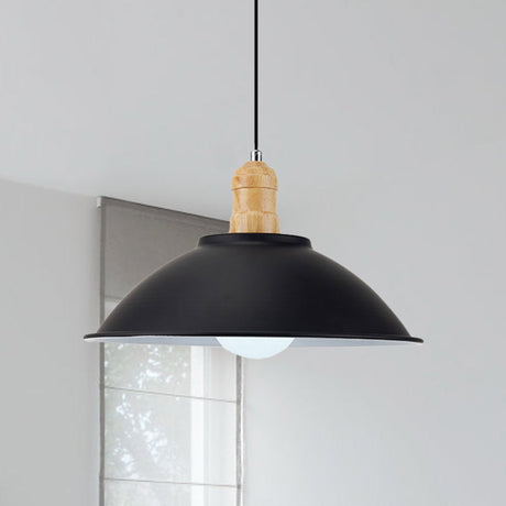 Modern Black Metal Bowl Shade Pendant Lamp - 1 Light Dining Room Hanging / D