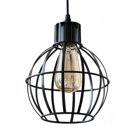 Black Industrial Single Light Pendant Lamp - Globe Metal Hanging For Dining Room