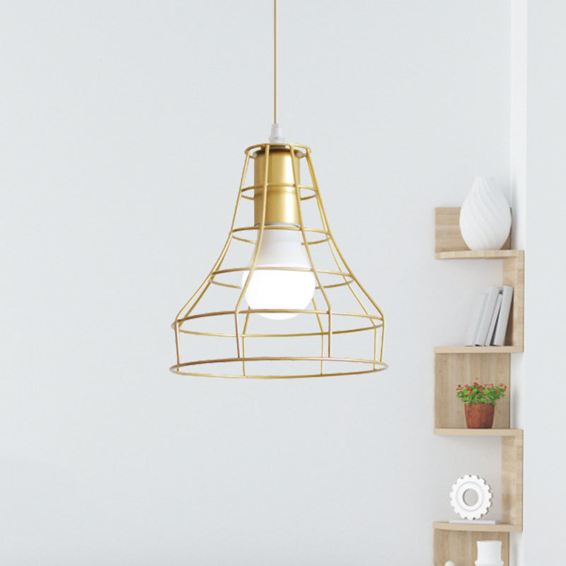 Gold Wire Cage Pendant Light - Retro Industrial Iron Hanging Lamp For Coffee Shop / B