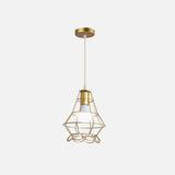 Gold Wire Cage Pendant Light - Retro Industrial Iron Hanging Lamp For Coffee Shop