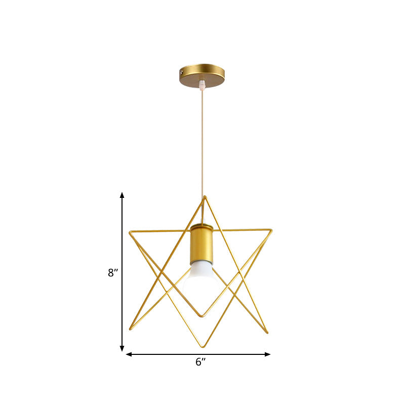Gold Metal Pendant Light With Unique Globe/Hexagon Cage Shade For Dining Room