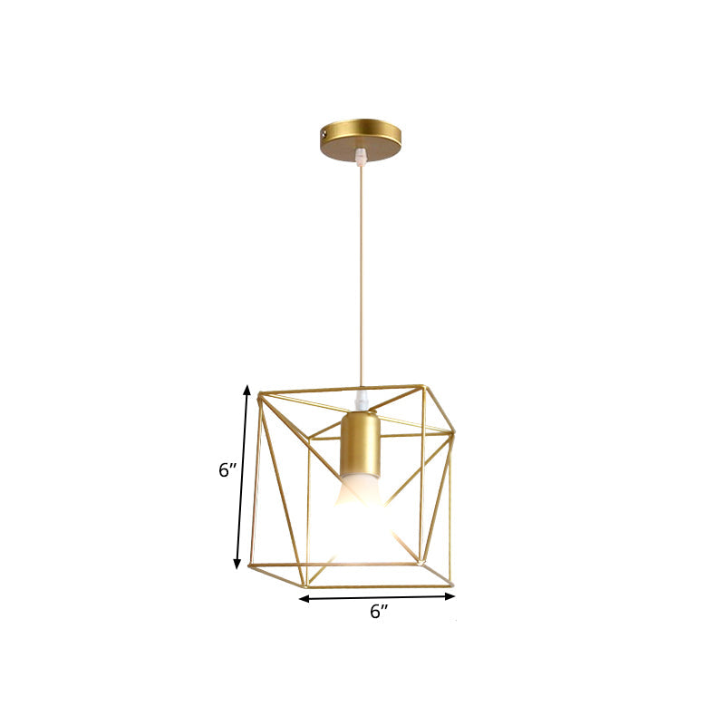Gold Metal Pendant Light With Unique Globe/Hexagon Cage Shade For Dining Room