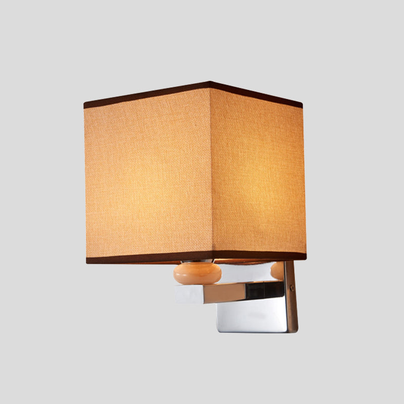 Contemporary Led Cube Wall Sconce Light - White/Black/Beige Fabric
