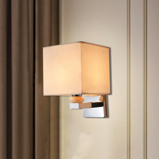 Contemporary Led Cube Wall Sconce Light - White/Black/Beige Fabric