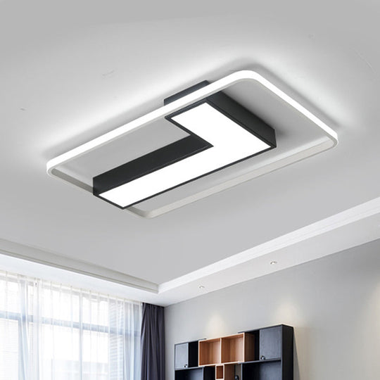 Black L Shaped Led Ceiling Mount Light Fixture For Study Room In Warm/White 19’/24.5’/31.5’ W