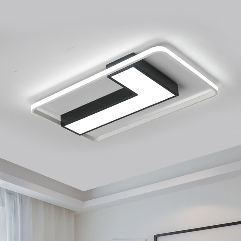 Black L Shaped Led Ceiling Mount Light Fixture For Study Room In Warm/White 19’/24.5’/31.5’ W