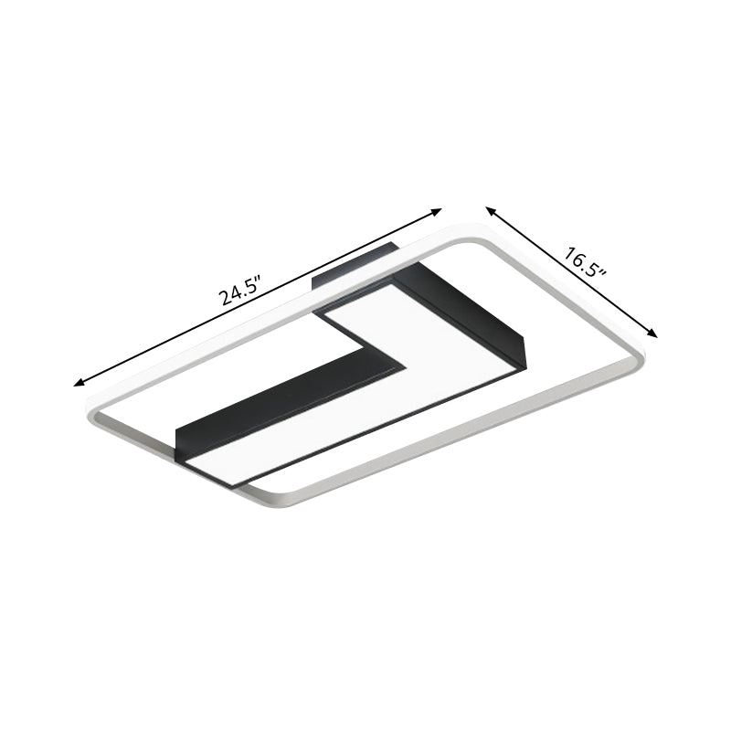 Black L Shaped Led Ceiling Mount Light Fixture For Study Room In Warm/White 19’/24.5’/31.5’ W