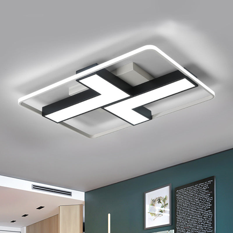 Black L Shaped Led Ceiling Mount Light Fixture For Study Room In Warm/White 19’/24.5’/31.5’ W