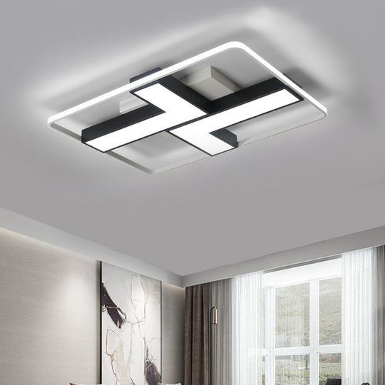Black L Shaped Led Ceiling Mount Light Fixture For Study Room In Warm/White 19’/24.5’/31.5’ W
