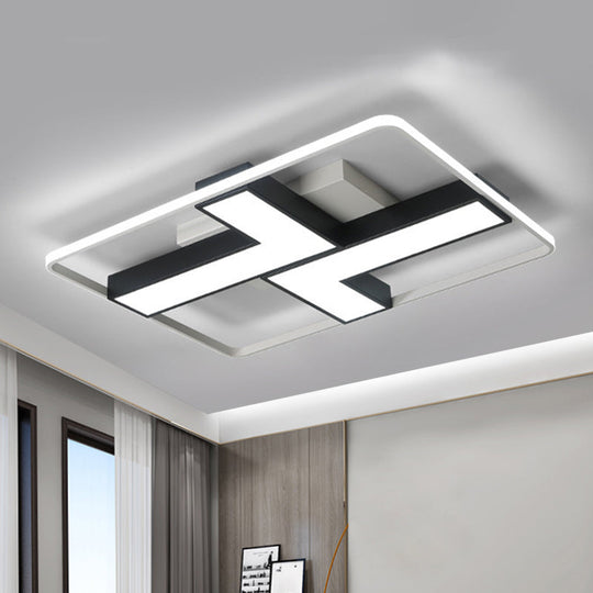 Black L Shaped Led Ceiling Mount Light Fixture For Study Room In Warm/White 19’/24.5’/31.5’ W