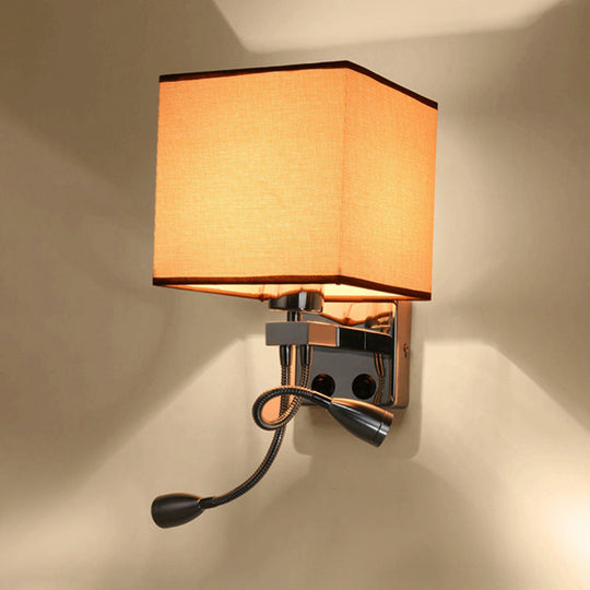Modern Cube Wall Sconce With Fabric Shade- 1 Light Mount In White/Black/Beige