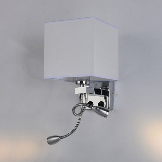 Modern Cube Wall Sconce With Fabric Shade- 1 Light Mount In White/Black/Beige