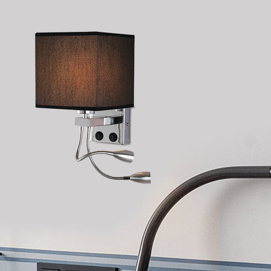 Modern Cube Wall Sconce With Fabric Shade- 1 Light Mount In White/Black/Beige