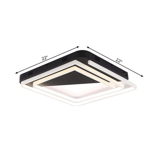 Modern Acrylic Square Ceiling Lamp Led Flush Mount Light - Black 18’/22’/28’ Wide In Warm/White