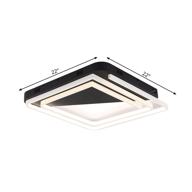 Modern Acrylic Square Ceiling Lamp Led Flush Mount Light - Black 18/22/28 Wide In Warm/White